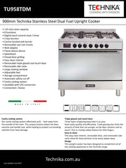 900mm Technika Stainless Steel Dual Fuel Upright Cooker