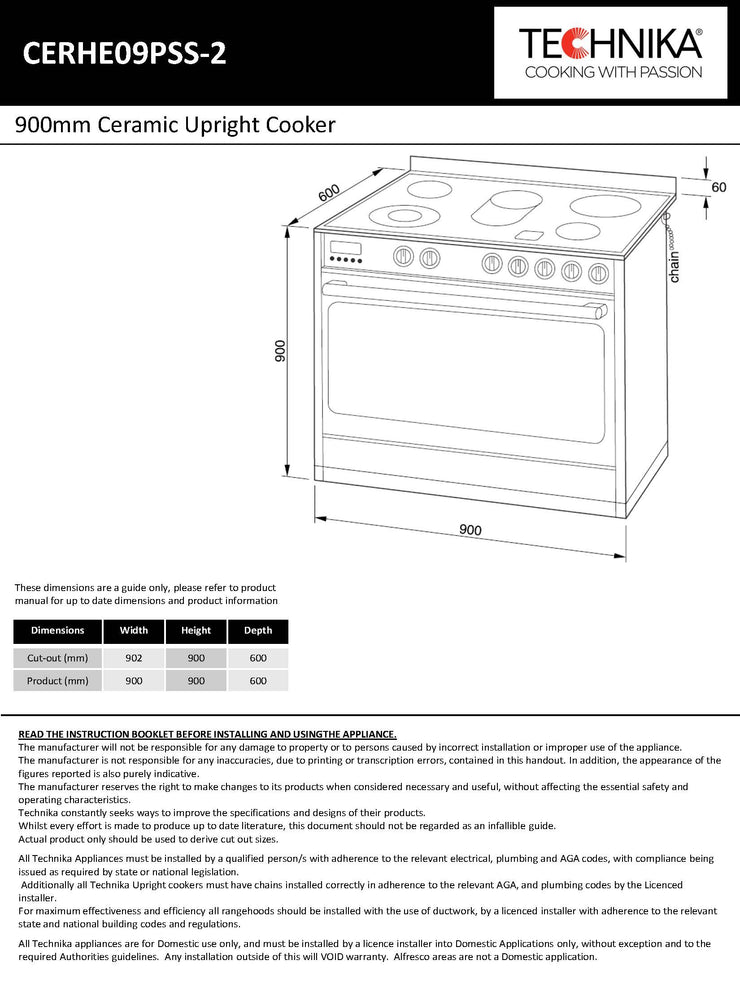900mm stainless steel upright cooker