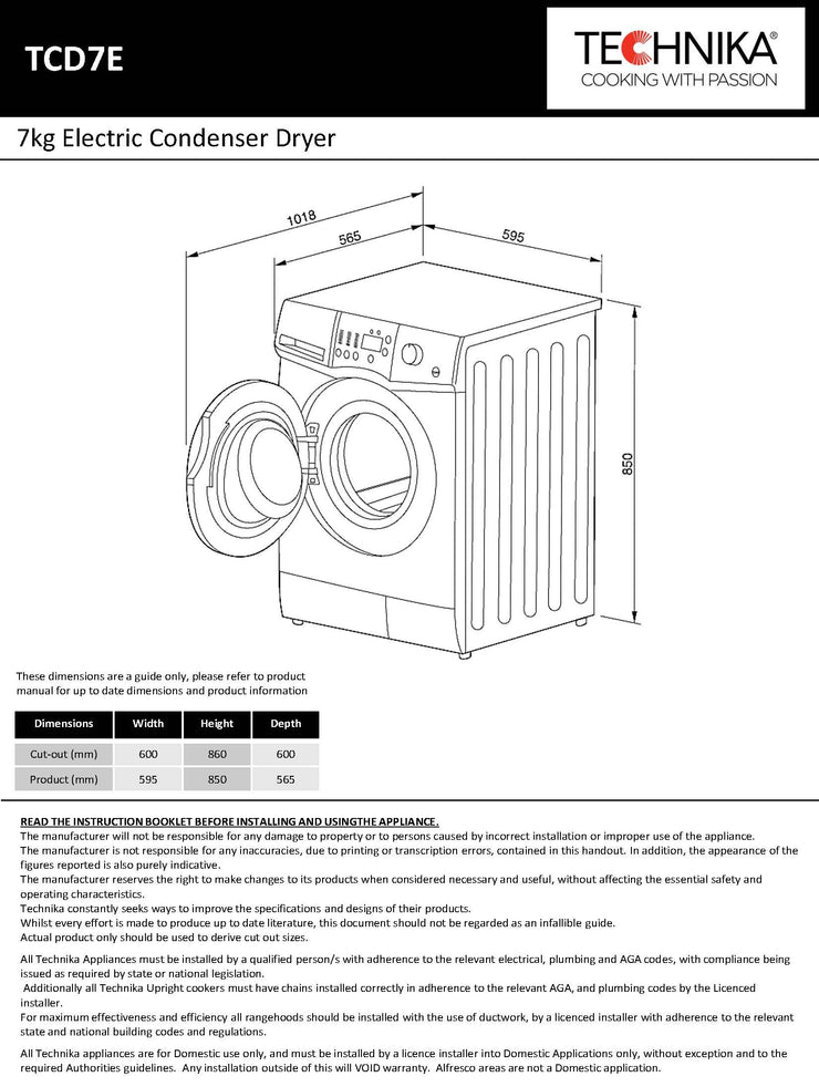 Technika 7kg Electric Condenser Dryer