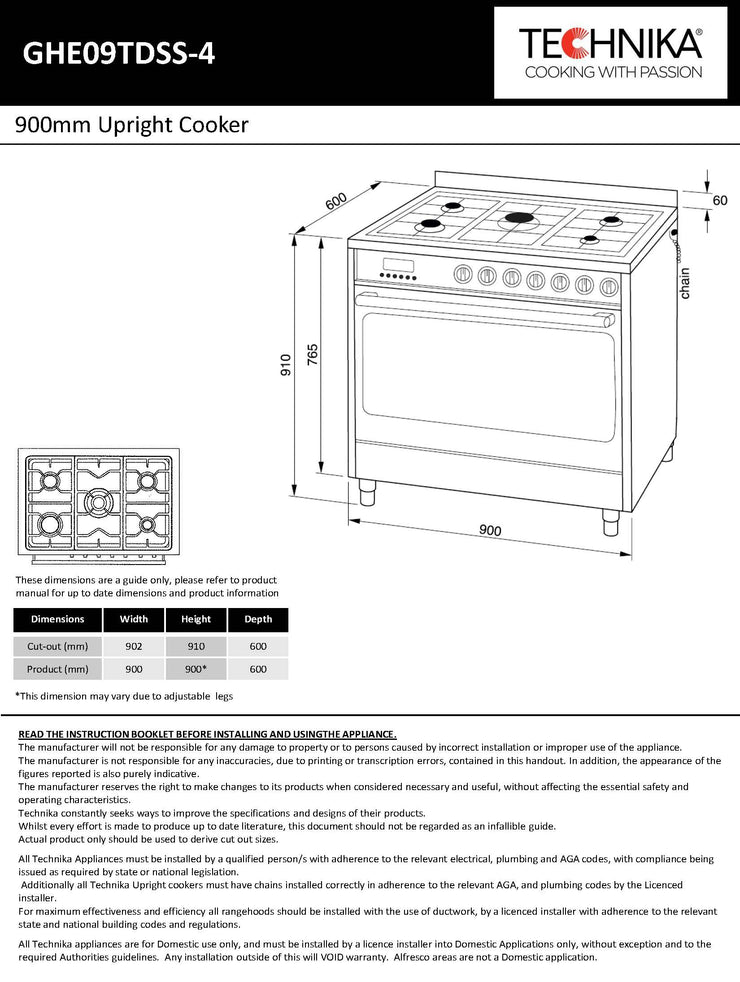 900mm stainless steel dual fuel upright cooker