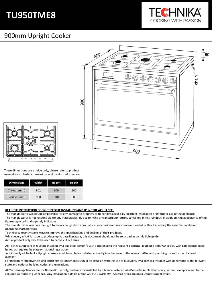 900mm stainless steel dual fuel upright cooker