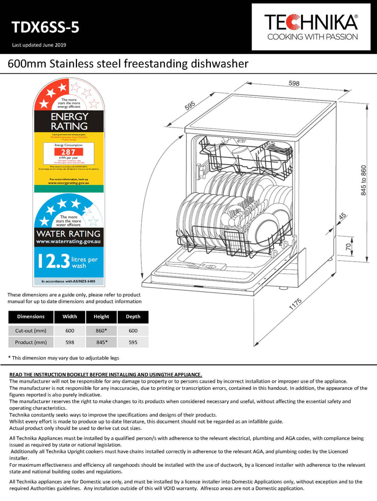 600mm Stainless steel freestanding dishwasher