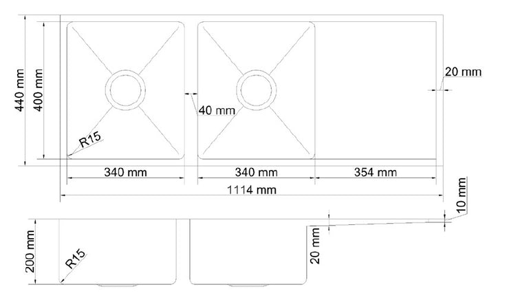 SQUARE UNDERMOUNT OR TOP MOUNT SINK ROUND DRAINERS