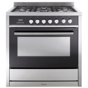 900mm stainless steel / black glass upright cooker