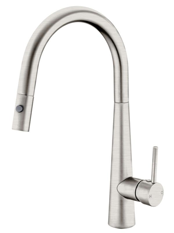 Pull Out Sink Mixer With Vegie Spray Function Brushed Nickel - PLUMBCORP BATHROOM & KITCHEN CENTRE